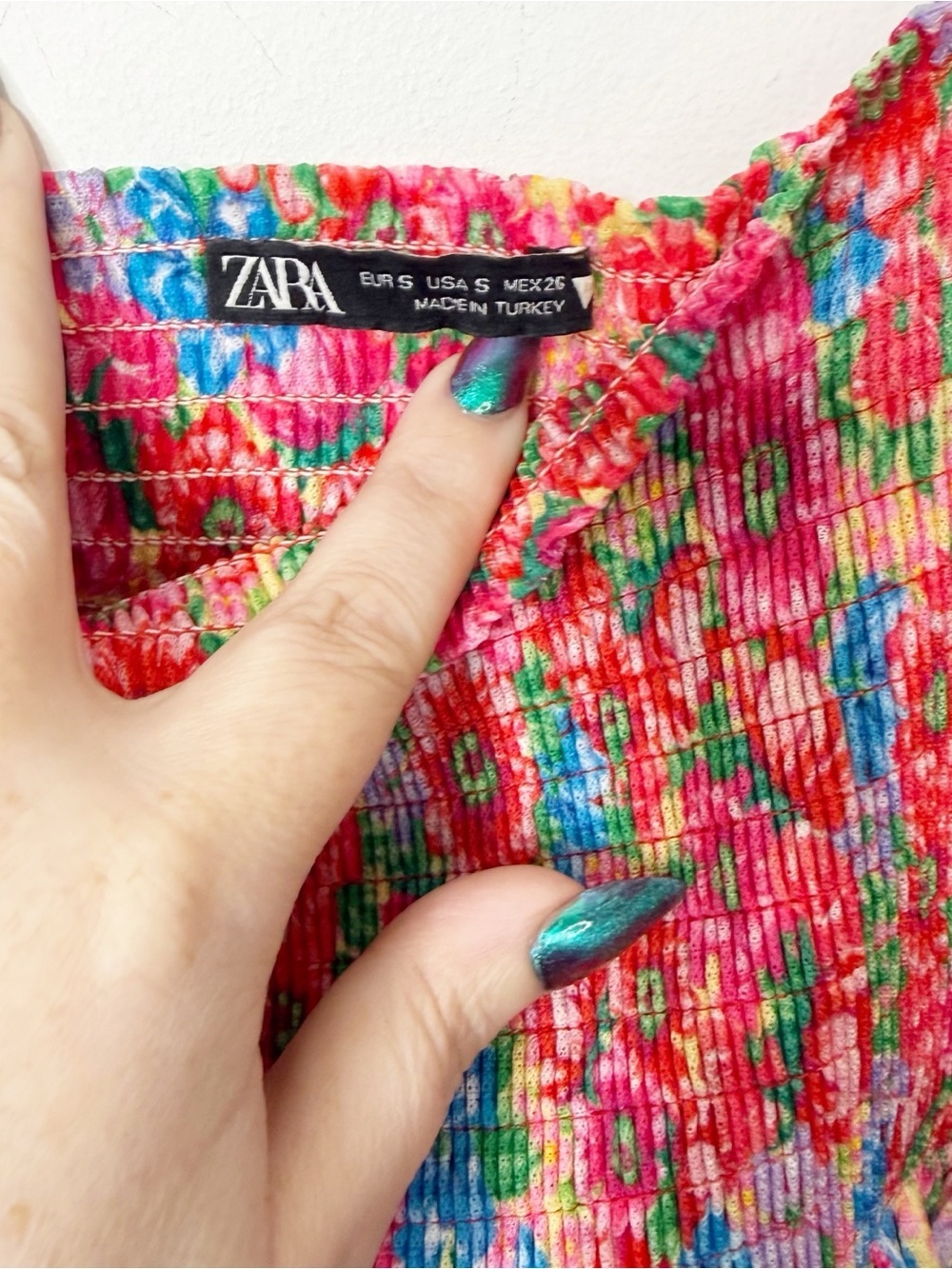 ZARA | Floral Square Neck Puff Sleeve Cottagecore Stretchy Mini Dress Small - Picture 4 of 5